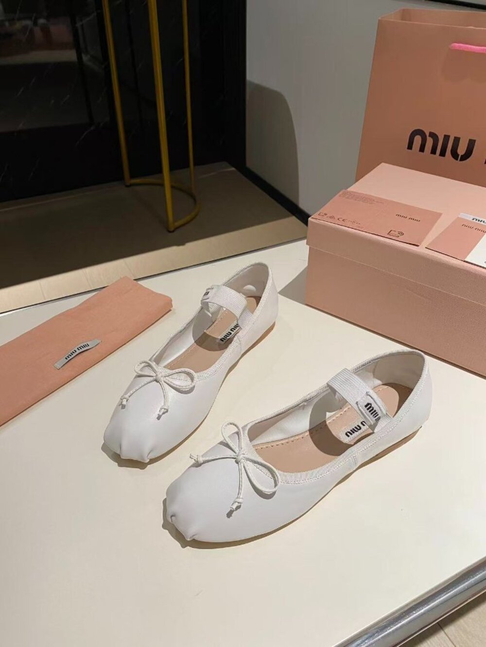 Miu Miu White Ballet Flats with Bow - Picture 2 of 7